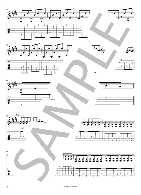 Wherever you are リードギター (ONE OK ROCK) / エレキギター 入門 - サンプル譜面 2/5