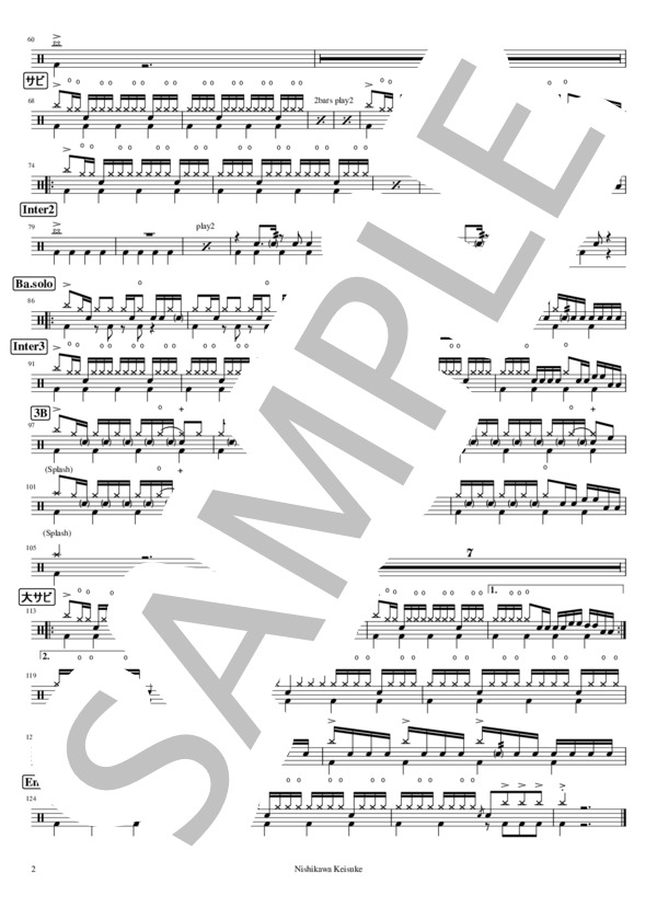 UNKNOWN ORCHESTRA (UVERworld) / ドラム 中級 - サンプル譜面 2/2