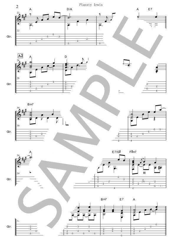 Planxty Irwin (Turlough O'Carolan) / ギターソロ 中級 - サンプル譜面 2/5