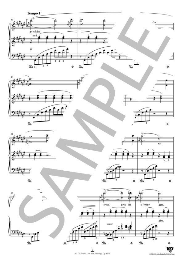 抒情小曲集 第3集 作品43 春に寄す (エドヴァルド・ハーゲルップ・グリーグ) / ピアノソロ 中〜上級 - サンプル譜面 4/5