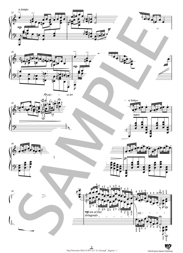 5つのピトレスク 作品31 (WV 51)(1919) (テンポ：“ラグタイム”） (エルヴィン・シュルホフ) / ピアノソロ 中〜上級 - サンプル譜面 4/5