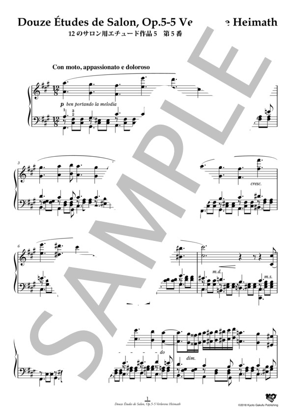 12のサロン用エチュード 作品5 第5番 失われた祖国 (アドルフ・フォン・ヘンゼルト) / ピアノソロ 中〜上級 - サンプル譜面 2/5