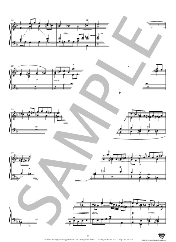 フーガの技法［チェルニー版］BWV1080 第11曲 コントラプンクトゥス11 4声部曲 フーガXI 4声 (ヨハン・セバスチャン・バッハ) / ピアノソロ 中〜上級 - サンプル譜面 3/5