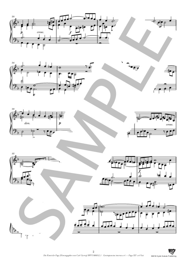 フーガの技法［チェルニー版］BWV1080 第12曲-1 コントラプンクトゥス 転回対位法による4声部曲 フーガXII 4声 (ヨハン・セバスチャン・バッハ) / ピアノソロ 中〜上級 - サンプル譜面 3/5