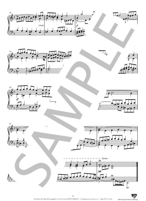 フーガの技法［チェルニー版］BWV1080 第12曲-1 コントラプンクトゥス 転回対位法による4声部曲 フーガXII 4声 (ヨハン・セバスチャン・バッハ) / ピアノソロ 中〜上級 - サンプル譜面 4/5