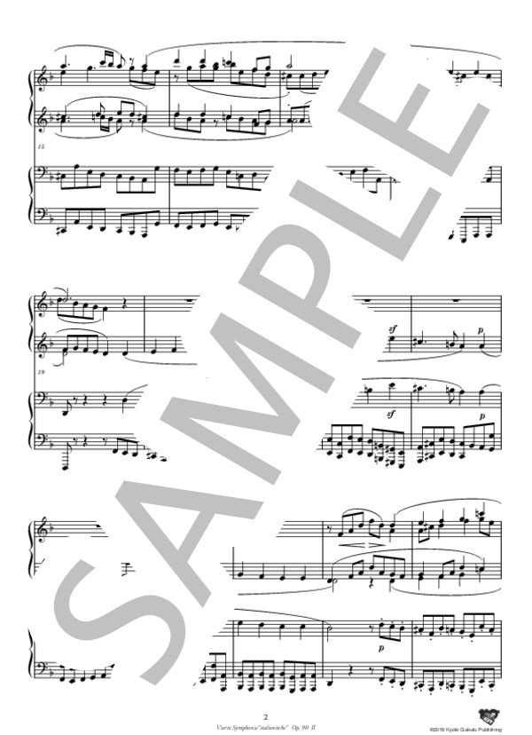 交響曲 第4番 『イタリア』 作品90［連弾版］ 第2楽章 (フェリックス・メンデルスゾーン) / ピアノソロ 中〜上級 - サンプル譜面 3/5