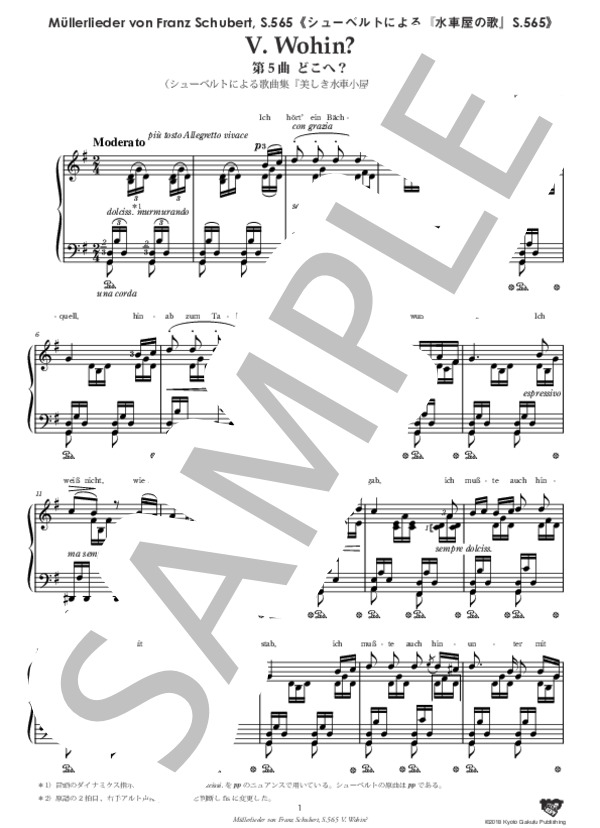 シューベルトによる『水車屋の歌』S.565 (シューベルトによる歌曲集『美しき水車小屋の娘』より 第2曲) 第5曲 どこへ？ (フランツ・シューベルト) / ピアノソロ 中〜上級 - サンプル譜面 2/5