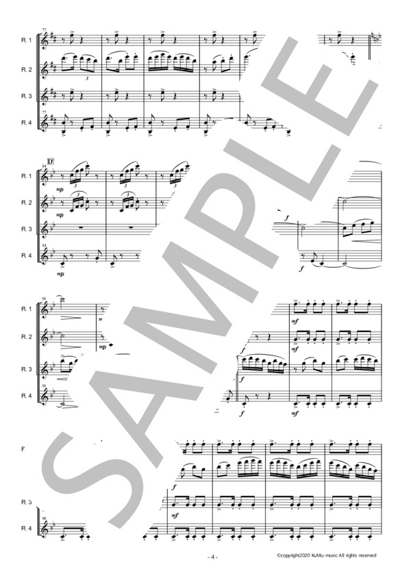 八木節（フルート四重奏 / 4FL) (宇野 浩二) / 中〜上級 - サンプル譜面 4/5