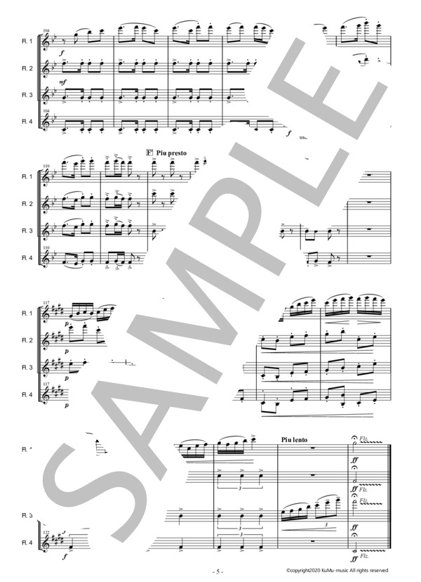 八木節（フルート四重奏 / 4FL) (宇野 浩二) / 中〜上級 - サンプル譜面 5/5