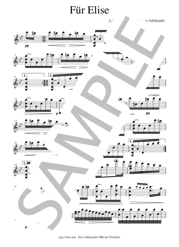 【Mn】エリーゼのために  /  L.V.ベートーベン (Beethoven Ludwig) / マンドリン 中級 - サンプル譜面 1/3