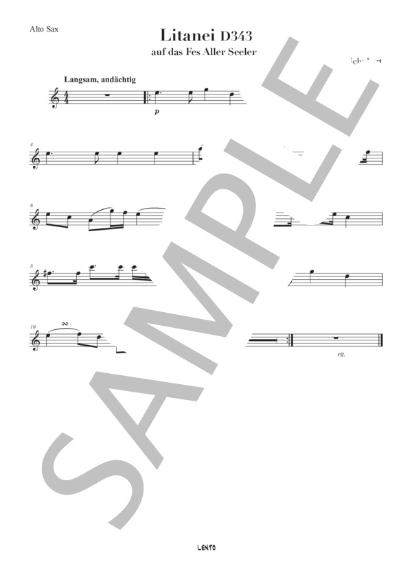 リタニー（万霊節のための連禱）〜アルトサキソフォンのための(F.Schubert) (フランツ・シューベルト) / アルトサックス 初級 - サンプル譜面 2/2