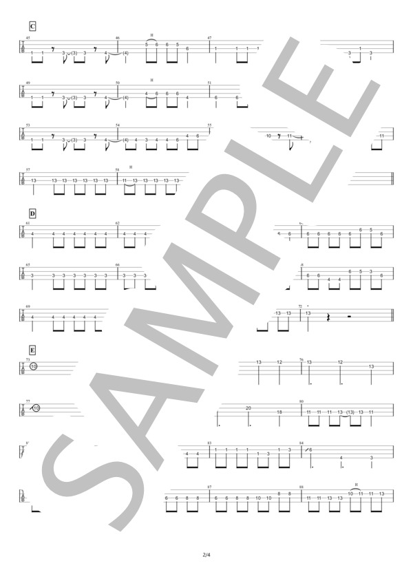 【ベースTAB譜】ピアス (reGretGirl) / エレキベース 中級 - サンプル譜面 2/4