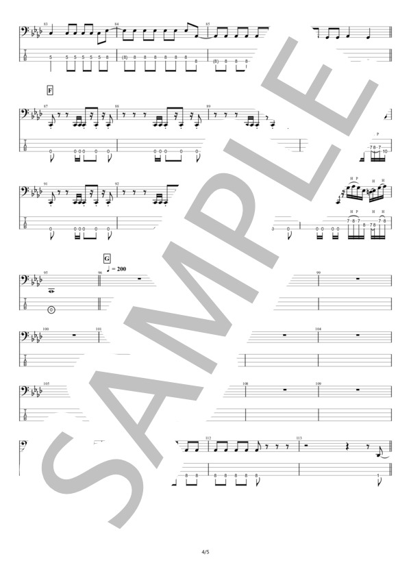 【ベース】I want to change the band name. (夕闇に誘いし漆黒の天使達) / エレキベース 中級 - サンプル譜面 4/5