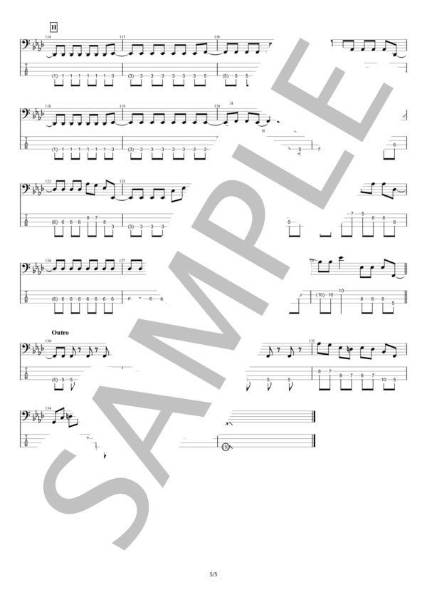 【ベース】I want to change the band name. (夕闇に誘いし漆黒の天使達) / エレキベース 中級 - サンプル譜面 5/5