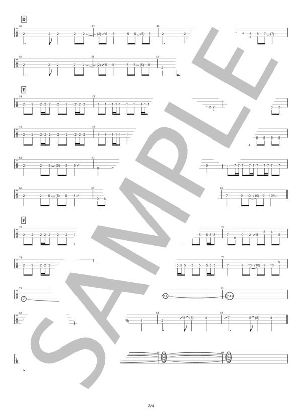 【ベースTAB譜】ザクロ (THE BACK HORN) / エレキベース 中級 - サンプル譜面 2/4