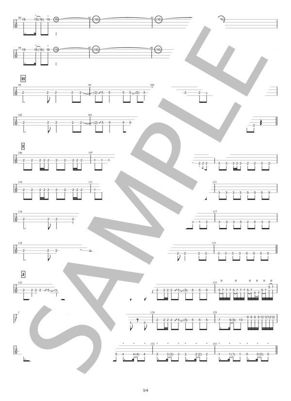 【ベースTAB譜】ザクロ (THE BACK HORN) / エレキベース 中級 - サンプル譜面 3/4