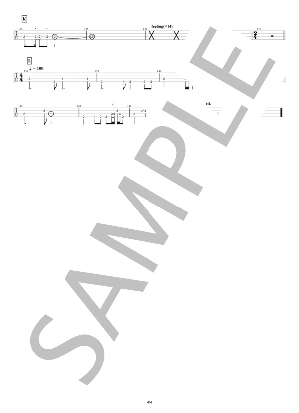 【ベースTAB譜】ザクロ (THE BACK HORN) / エレキベース 中級 - サンプル譜面 4/4