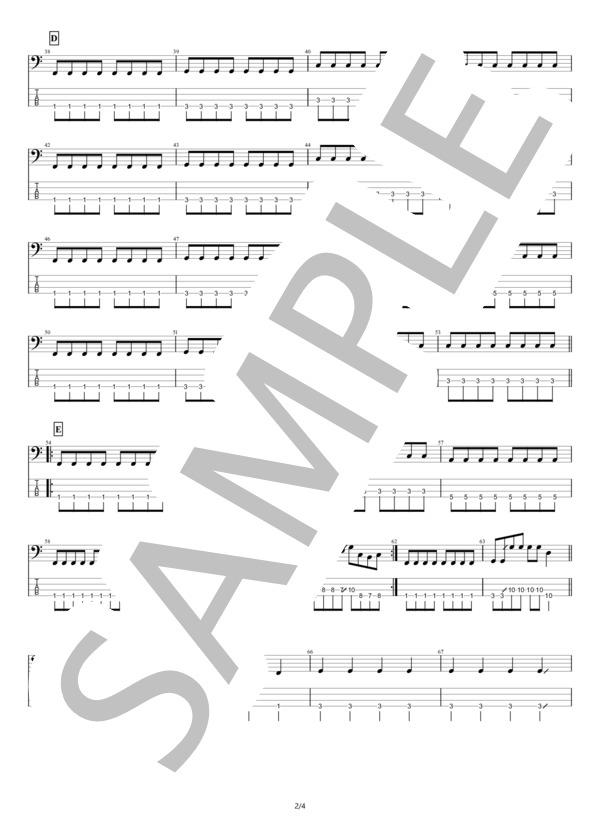 【ベース】風の日 (ELLEGARDEN) / エレキベース 初級 - サンプル譜面 2/4