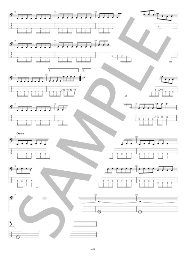 【ベース】風の日 (ELLEGARDEN) / エレキベース 初級 - サンプル譜面 4/4
