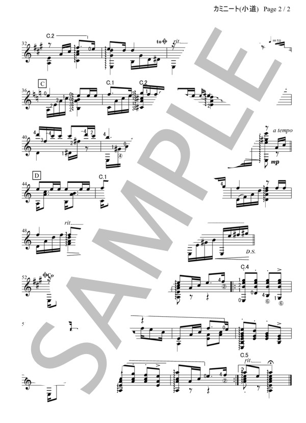 カミニート（小道） (フアン・デ・ディオス・フィリベルト) / ギターソロ 中級 - サンプル譜面 2/2