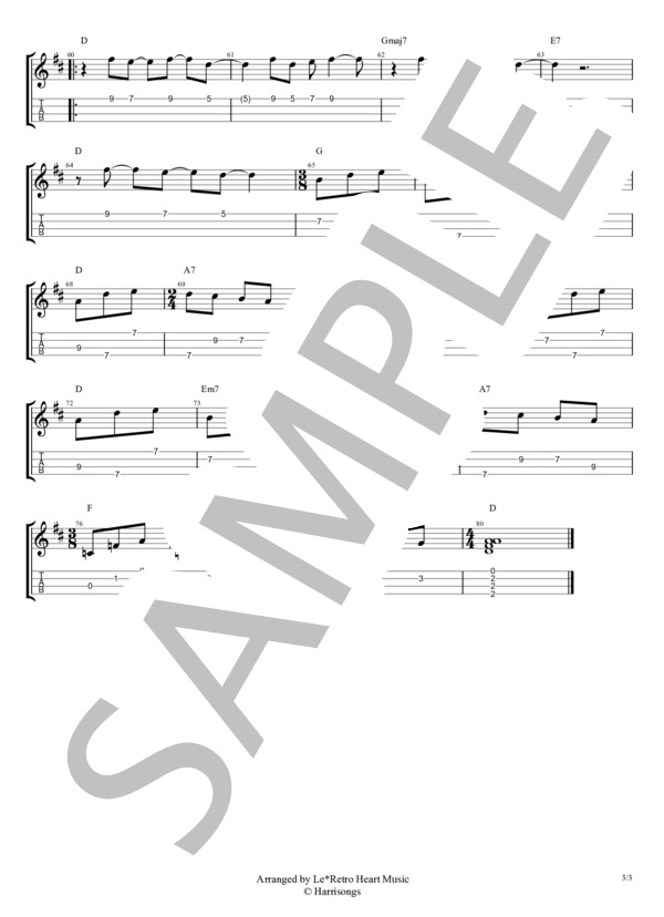 Here Comes The Sun  /  ヒア・カムズ・ザ・サン ウクレレ伴奏用TAB譜 スタンダードチューニング用 (THE BEATLES) / ウクレレ弾き語り 中級 - サンプル譜面 3/3