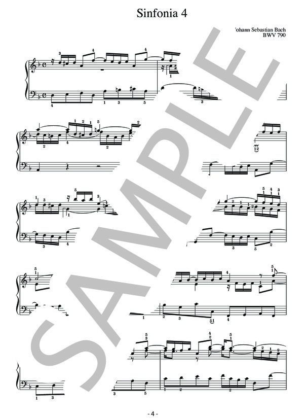 バッハ シンフォニア-楽曲分析と演奏法- 第4番 d moll BWV 790(改訂版） (ヨハン・セバスチャン・バッハ) / ピアノソロ 中〜上級 - サンプル譜面 4/5