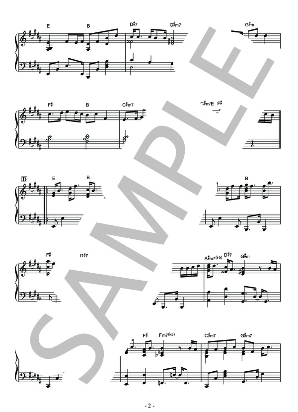 Lemon(米津玄師）ジャズピアノソロ用楽譜 (米津 玄師) / 中級 - サンプル譜面 2/5