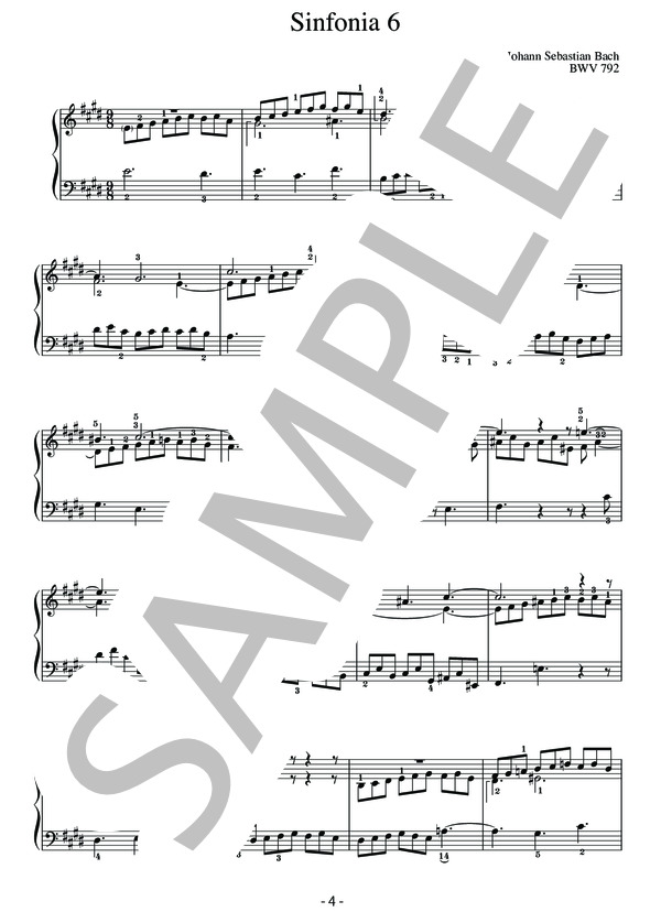 バッハ シンフォニア-楽曲分析と演奏法- 第6番 E dur BWV 792(改訂版） (ヨハン・セバスチャン・バッハ) / ピアノソロ 中〜上級 - サンプル譜面 4/5