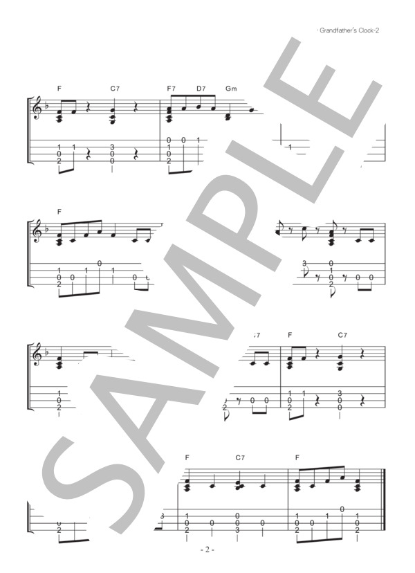 【ウクレレソロ】My Grandfather's Clock (ヘンリー・クレイ・ワーク) / 初級 - サンプル譜面 2/2
