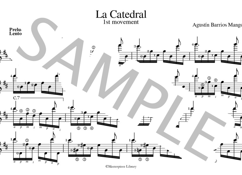 大聖堂 全楽章（タブレット用、タブ譜なし） (アグスティン・バリオス) / ギターソロ 上級 - サンプル譜面 1/5