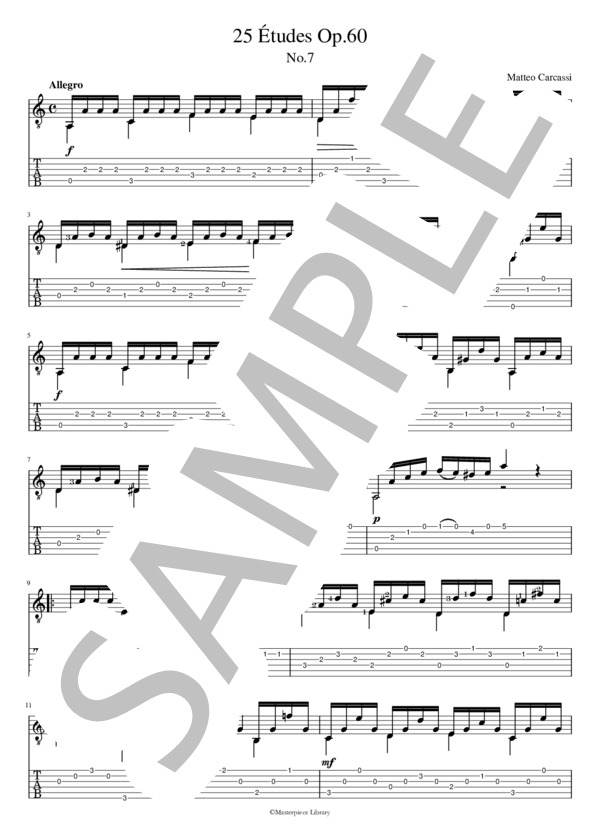 25のエチュードOp.60より第7番（プリント用） (マテオ・カルカッシ) / ギターソロ 初〜中級 - サンプル譜面 1/3