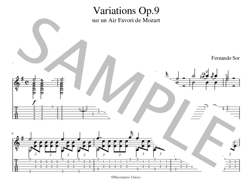 魔笛の主題による変奏曲(iPad用） (フェルナンド・ソル) / ギターソロ 上級 - サンプル譜面 1/5