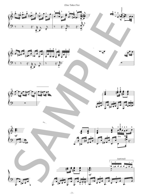 エリーゼのために（「テイク・ファイヴ」風編曲） (ルートヴィヒ・ヴァン・ベートーヴェン) / ピアノソロ 中〜上級 - サンプル譜面 3/4