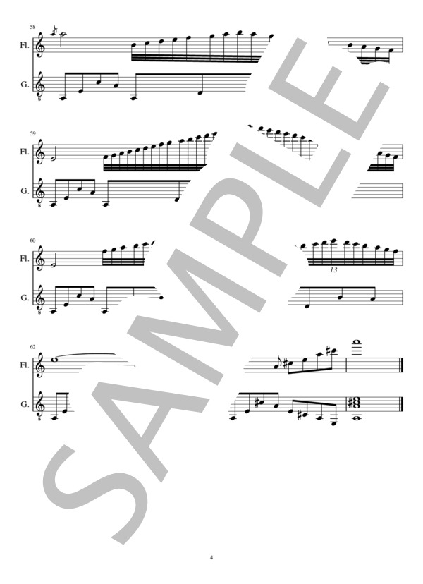 ノクターン第20番(2重奏 フルート、クラシックギター） (ショパン) / バンドスコア 初〜中級 - サンプル譜面 4/5