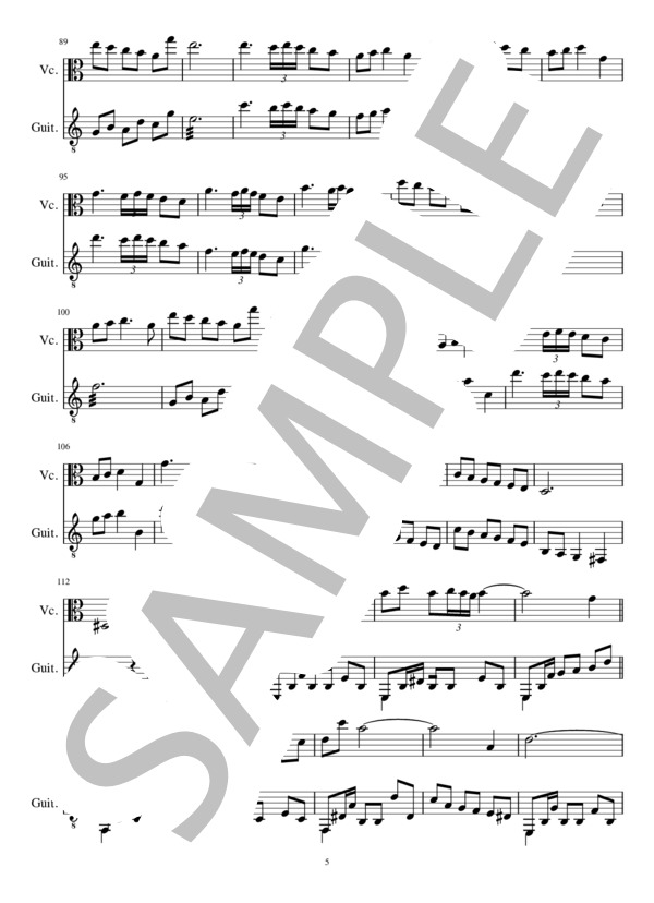 時を紡ぐ(2重奏 チェロ、クラシックギター） (椎野 みち子) / ギターデュオ 中級 - サンプル譜面 5/5