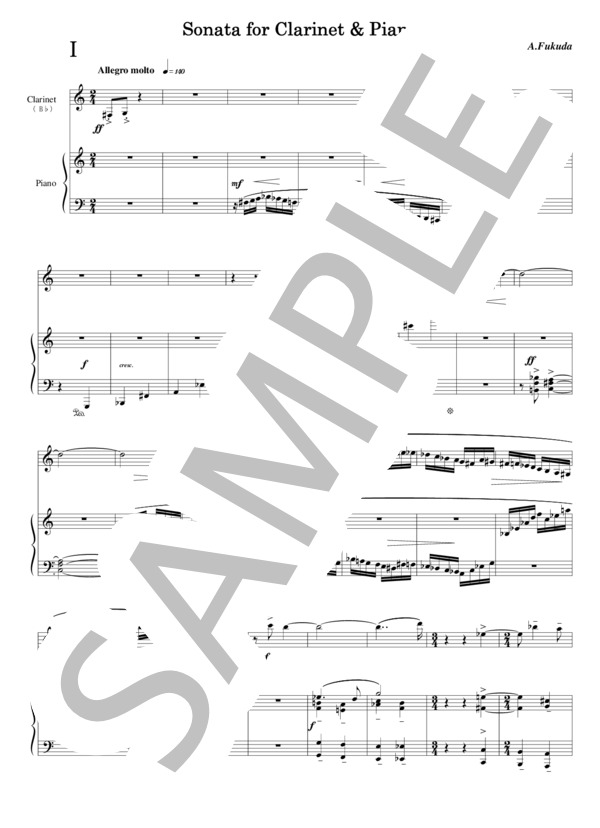 クラリネットとピアノのためのソナタ (福田 陽) / 上級 - サンプル譜面 2/5