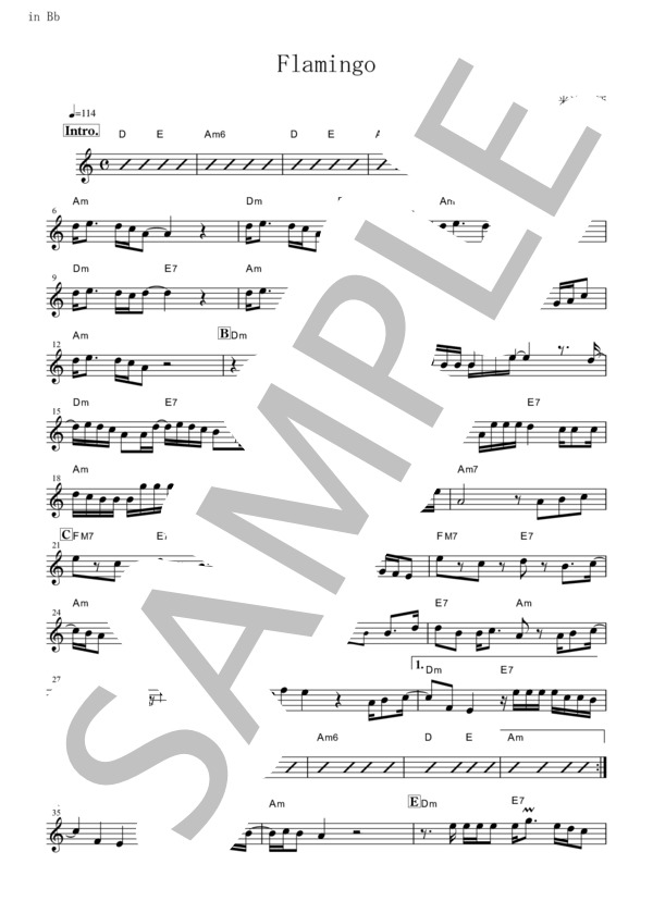 Flamingo(in B♭） (米津 玄師) / テナーサックス 初〜中級 - サンプル譜面 1/2