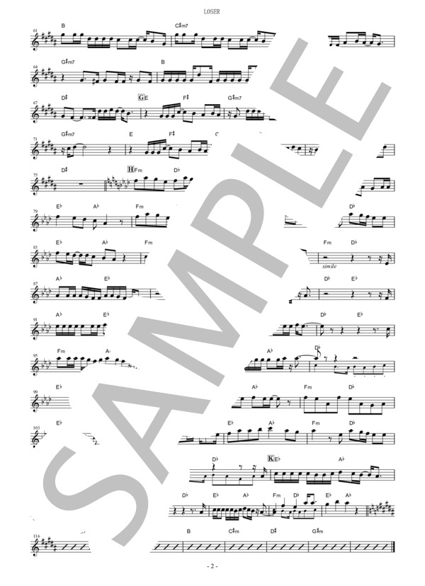 LOSER (米津 玄師) / テナーサックス 中〜上級 - サンプル譜面 2/2