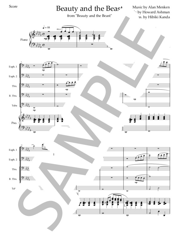 美女と野獣 (ピーボ・ブライソン) / アンサンブルピアノ＋他楽器 中級 - サンプル譜面 1/5