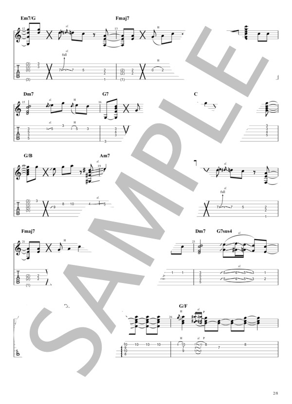 真夏の果実 Jazz Bossa アレンジ (サザンオールスターズ) / エレキギター 中〜上級 - サンプル譜面 2/5