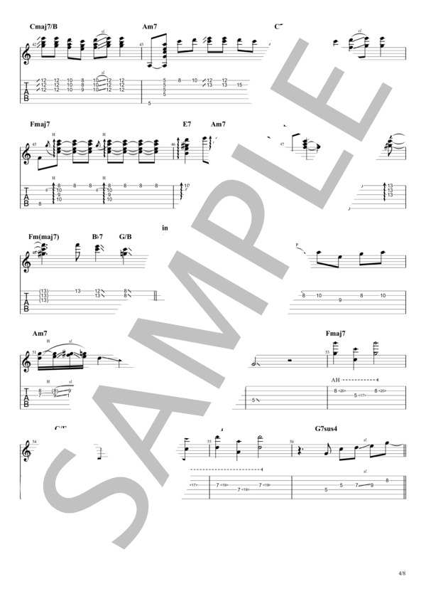 真夏の果実 Jazz Bossa アレンジ (サザンオールスターズ) / エレキギター 中〜上級 - サンプル譜面 4/5