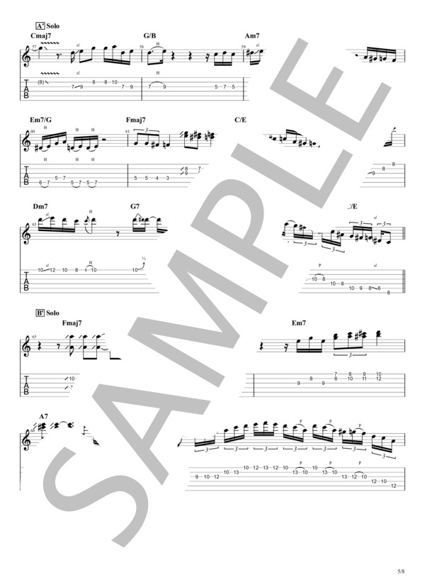 真夏の果実 Jazz Bossa アレンジ (サザンオールスターズ) / エレキギター 中〜上級 - サンプル譜面 5/5