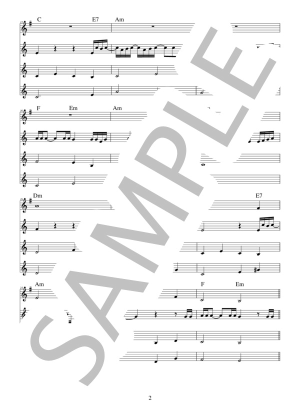 秋桜 オカリナ4重奏(3重奏でも演奏可能です） (山口 百恵) / 初〜中級 - サンプル譜面 2/4