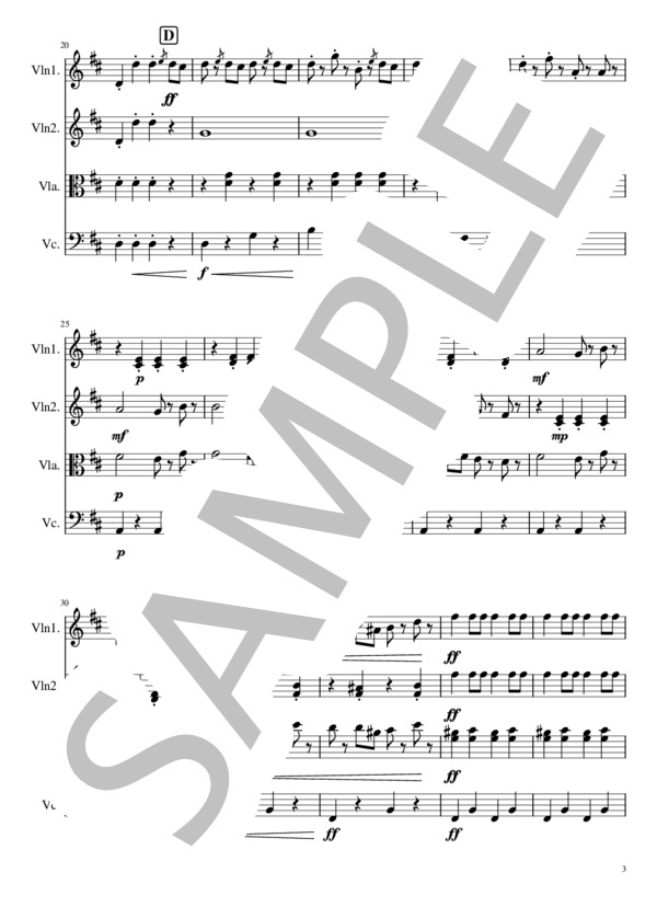 ラデツキー行進曲 弦楽4重奏 (ヨハン・シュトラウス1世) / 弦楽四重奏 初級 - サンプル譜面 3/5