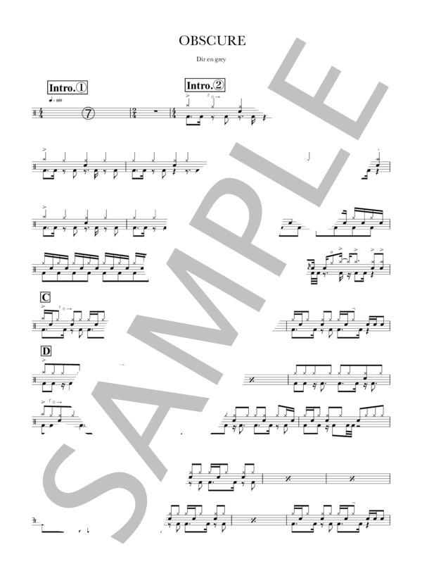 OBSCURE (DIR EN GREY) / ドラム 中級 - サンプル譜面 1/3