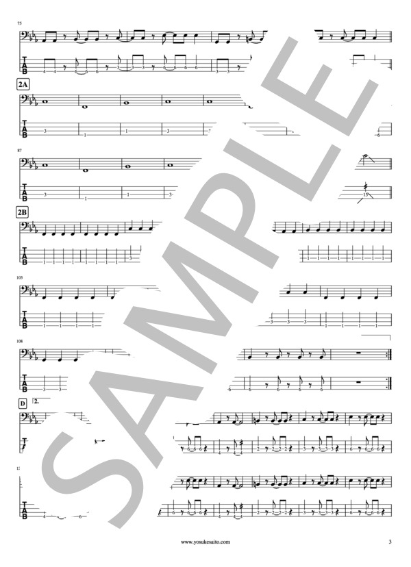 【Bass & TAB譜】ピースサイン  /  米津玄師 (米津 玄師) / エレキベース 初〜中級 - サンプル譜面 3/5