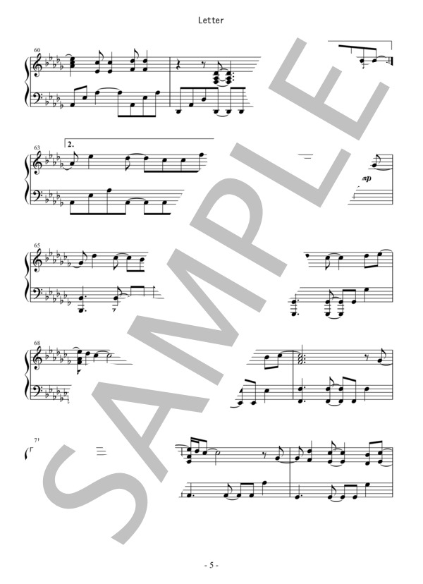 Letter(SHE'S) (SHE ’S) / ピアノソロ 中〜上級 - サンプル譜面 5/5