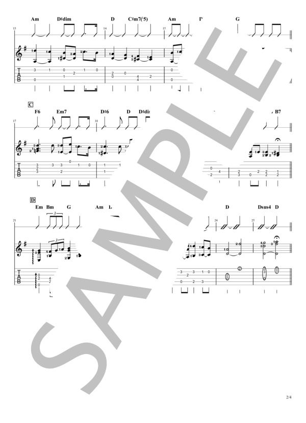 【簡単アレンジ】幸福の硬貨 (ソロギター） (菅野 祐悟) / ギターソロ 初級 - サンプル譜面 2/4