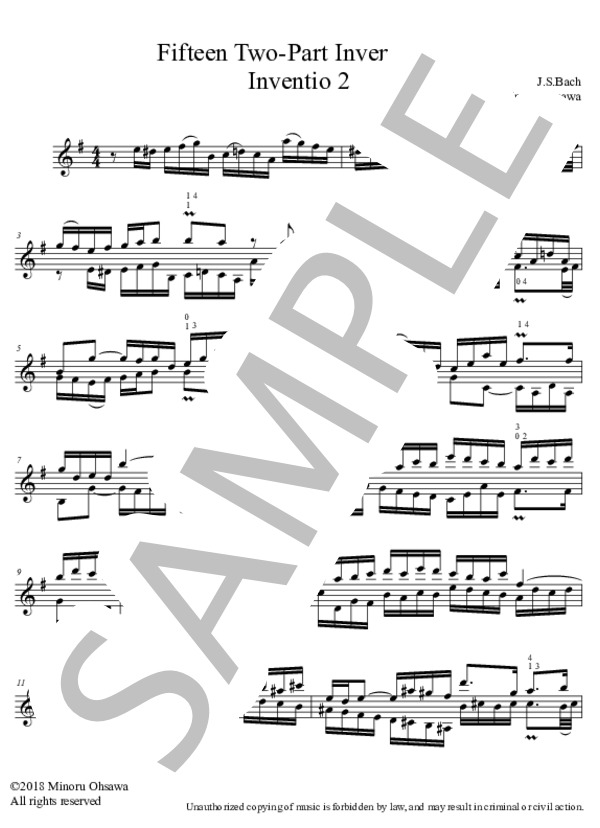 インヴェンション第2番 BWV 773 (ヨハン・セバスチャン・バッハ) / ギターソロ 初〜中級 - サンプル譜面 1/2