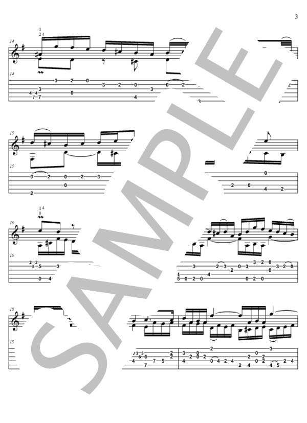 インヴェンション第2番 BWV 773【TAB】 (ヨハン・セバスチャン・バッハ) / ギターソロ 初〜中級 - サンプル譜面 3/5